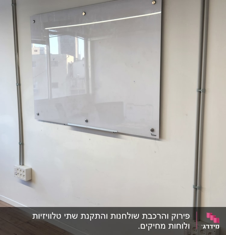 לוח מחיק תלוי על קיר עם חיבורים חשמליים